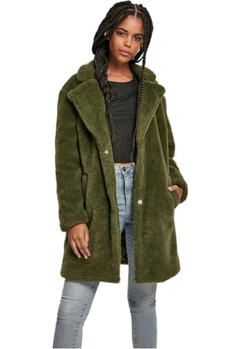 Image of Urban Classics Women's Ladies Oversized Sherpa Coat, Green (Olive 00176), X-Large