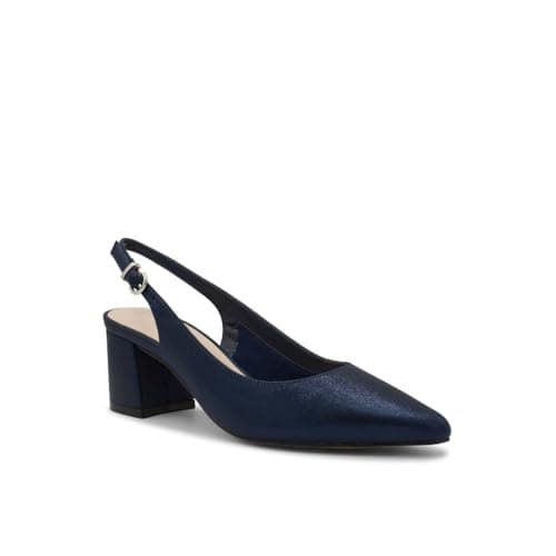 Image of Paradox London Imelda Slingback Heels, Navy Shimmer, Block Heel, 5.5cm Heel Height (Navy, UK Footwear Size System, Adult, Women, Numeric, Medium, 7)