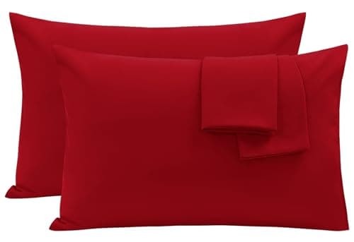 Image of Oxford Homeware Red Pillow Cases 2 Pack Brushed Microfiber – Standard Pillowcases Fade Resistant Pillow Cover Envelope Closure Pillow Covers (50 x 75 cm)