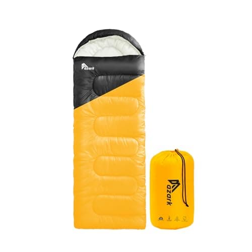 Image of azark Premium Lightweight Sleeping Bag for Adults & Kids,400 GSM, 4 Season Waterproof Sleeping Bag, Comfortable & Portable, Machine Washable, Camping & Hiking Essential (Black/Mustard)
