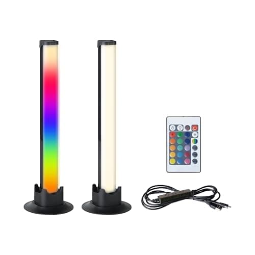 Image of Eglo Set of 2 LED Lights for Gaming Room, Colourful Table Lamps with Light Effects, Party Decor, Music-Controlled Lighting, Remote, USB, Warm White and RGB, Black
