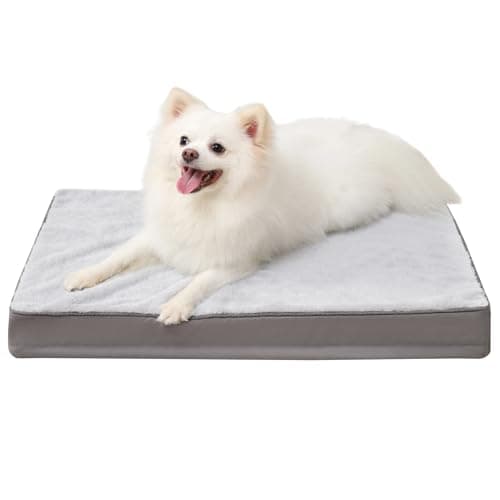 Image of KSIIA Small Waterproof Dog Bed, Orthopedic Washable Pet Mattress with Removable Cover, Egg Foam Pet Crate Mat with Reversible Design, Grey, 60x45cm
