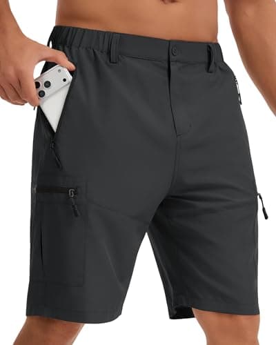 Image of YUTYTH Mens Shorts Casual Cargo Shorts with 5 Zip Pockets, Waterproof Quick Dry Hiking Shorts, Lightweight Mens Summer Shorts for Walking Golf Camping Fishing Dark Grey