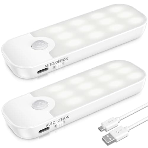Image of ANOPU Motion Sensor Lights Indoor, 2 Pack USB Rechargeable Stick on Lights with 3 Modes, Wireless Motion Sensor Light with Magnetic Strips for Wardrobes, Stairs, Hallway, Bedroom, Cupboard