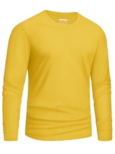 Image of Cavva Mens Long Sleeve Tops Yellow Cotton Plain T Shirt Crew Neck Regular Fit Tee Shirts Spring Breathable T-Shirts M