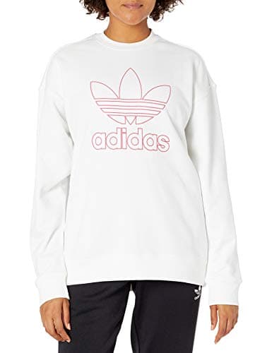 Image of adidas Originals womens Outline Trefoil Crew Sweatshirt White/Power Pink X-Small