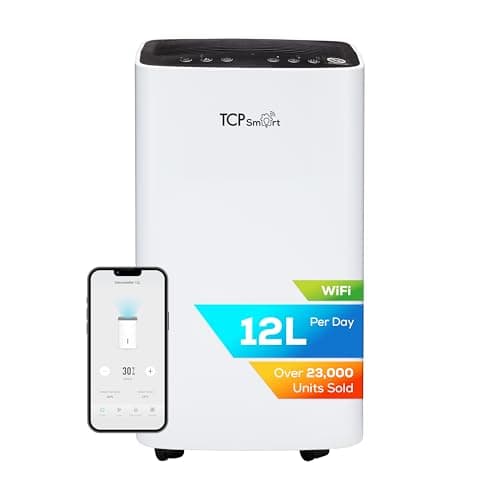 Image of TCP Smart Dehumidifier 12L/Day, WiFi & App Control, HEPA Filter, 2L Tank, Removes Damp, Mould & Condensation, Works with Alexa & Google Home, 3 Modes, Continuous Drain, Smart Compressor