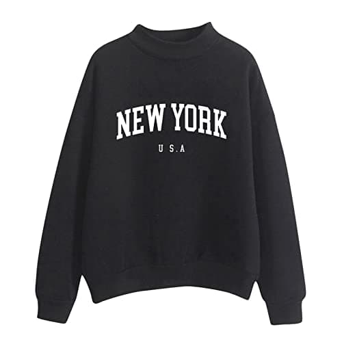 Image of Sweatshirts for Women UK Long Sleeve Teen Girls Tops Autumn Winter Sweatshirt O Neck Pullover Basic Sweatshirt School Juniors New York Letter Print Streetwear Sportwear for Outgoing Hiking women top