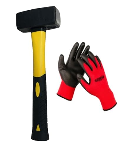 Image of SATARGO 1kg Club Lump Hammer, Fibreglass Handle, Heavy Duty Steel Head with Rubber Grip, Includes Work Gloves