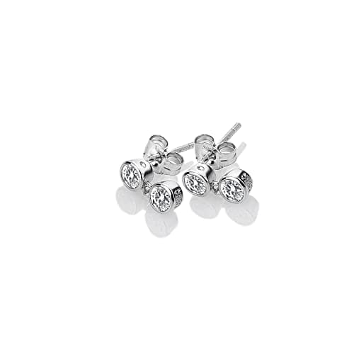 Image of Hot Diamonds Tender White Topaz and Diamond Silver Earrings | 925 Sterling Silver Double Drop Studs with a Hand-Set Real Diamond | Luxury gift Wrap Included