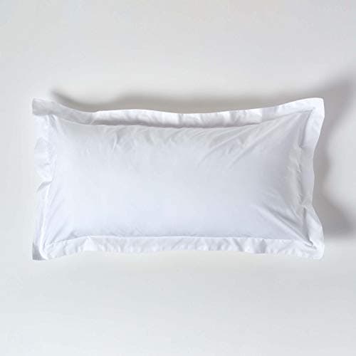Image of HOMESCAPES White Pure Egyptian Cotton King Size Oxford Pillowcase 200 TC 400 Thread Count Percale Equivalent Pillow Case