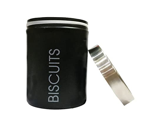 Image of Nobel Biscuits Storage Canisters with Rubber Seal Stainless Steel Lids - Round Shape - Charcoal Black