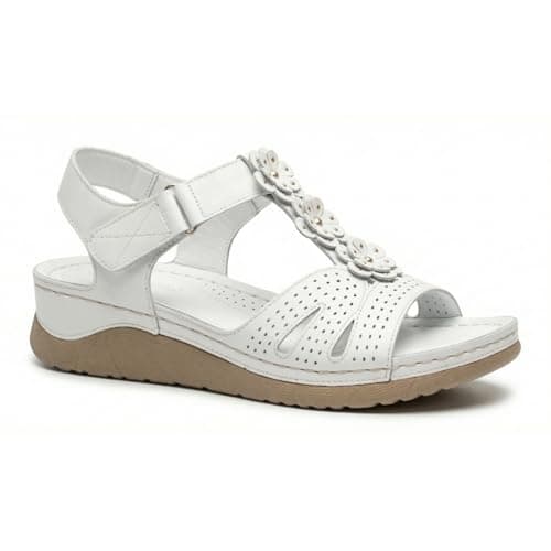 Image of Stylo Online Women’s Comfort Wedge Sandals – Open Toe, Adjustable Strap, Cushioned Wide Fit Summer Walking Shoes White 3