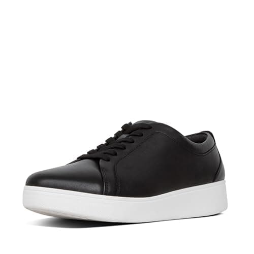 Image of Fitflop Women's Rally Trainers - Soft Leather Tennis Sneakers - Comfortable, Lightweight with Natural Arch Support - Black - 6 UK