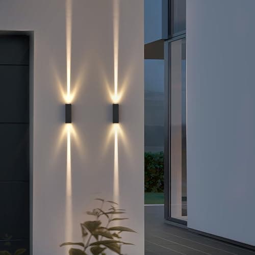 Image of VOMI Outdoor Wall Light 2Pack, LED Up and Down Lights, IP65 Aluminum Waterproof Outdoor Wall Lamps, Modern Porch Lantern Spotlights, 3000k 6W Black Exterior Wall Sconces
