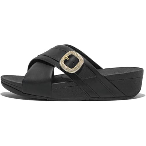 Image of Fitflop LULU CRYSTAL-BUCKLE LEATHER CROSS SLIDES