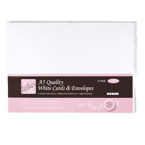Image of Anita's Plain, Blank Cards & Envelopes, A5, White, Pack of 25, for Home, Wedding, Birthday, Christmas, Thank You, Art & Craft, Scrapbooking Supplies, Baby Shower, Card Making