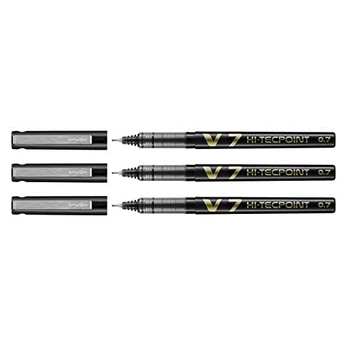Image of Pilot Pack of 3 Hi-Tecpoint V7 Rollerball Pens, Liquid Ink, Medium Tip, Black
