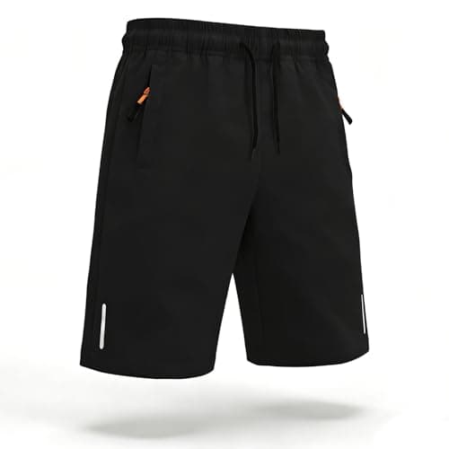 Image of Himcus Boys PE Shorts Kids Football Sports Quick-Dry Gym Activewear Running Shorts with Drawstring,Zip Pockets(Tag 170,Black,12-13Y)