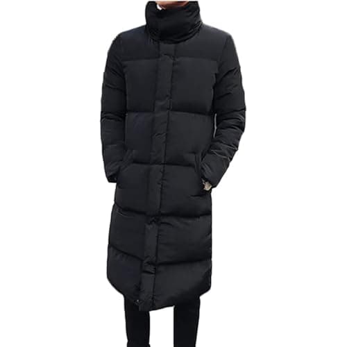Image of MANGGUO Mens Stand Collar Long Down Jacket Plus Size Winter Warm Padded Puffer Coat Parka Black (UK, Alpha, XL, Regular, Regular, Black)-(No hat)