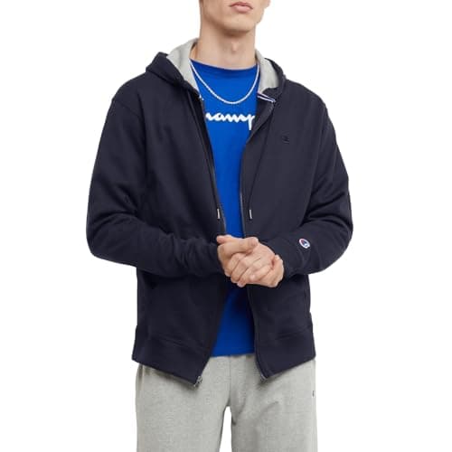 Image of Champion Men's Powerblend Full-Zip Hoodie Warm Up or Track Jacket, Navy, S