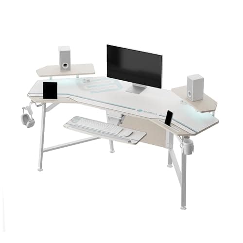 Image of EUREKA ERGONOMIC Gaming Desk with LED Lights 182 x 76cm Wing Shaped Computer Desk Large Office Computer Workstation PC Table w Keyboard Tray, Dual Monitor Shelves,Dual Headphone Hanger Cup Holder