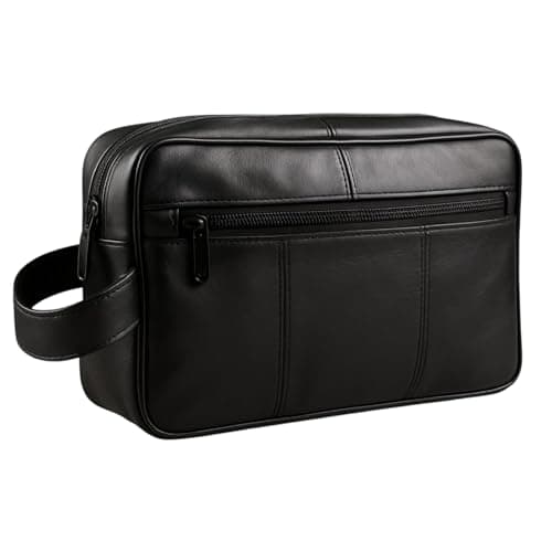 Image of RAS WALLETS Mens Genuine Leather Travel Overnight Wash Gym Toiletry Shaving Bag 3510 Black