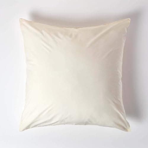 Image of HOMESCAPES Cream Pure Egyptian Cotton Euro Size Pillowcase 60 x 60 cm 200 TC 400 Thread Count Percale Equivalent Large Square Pillow Case with Zip Pack of 2