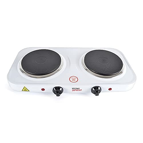 Image of KitchenPerfected 2000W Double Hotplate / Cast Iron / Variable Heat Settings / Overheat Protection / Corrosion Resistant / Power Indicator / Non Slip Feet / Easy Clean - White - E4202WH