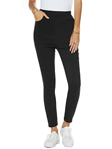 Image of Famulily Tummy Control Pants for Women Business Casual Leggings Stretch Skinny Pull On Work Trousers with Pockets Black XXL