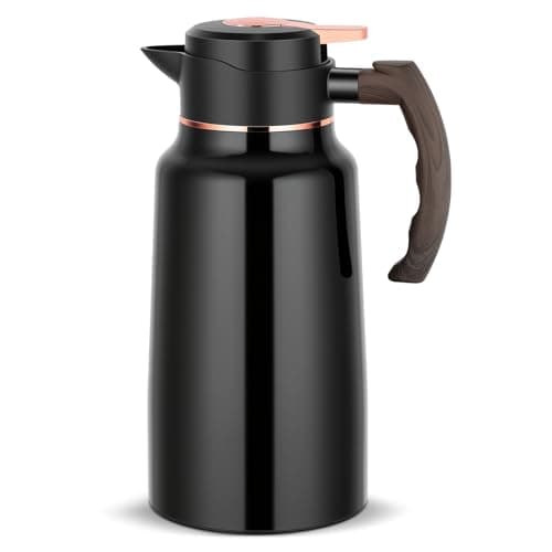Image of Voency 2L Thermal Coffee Jug,Double Wall Vacuum Insulated Thermo Jug Insulated Teapot with Press Button Top, Warm & Cold Retention Stainless Steel Vacuum Thermal Pot for Tea, Water, Drink-Black