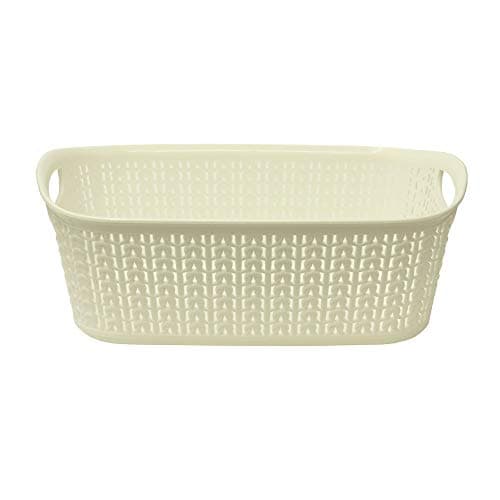 Image of JVL Knit Design Loop Plastic Rectangular Small Storage Basket with Handles, 3 Litres, White,13-354WH