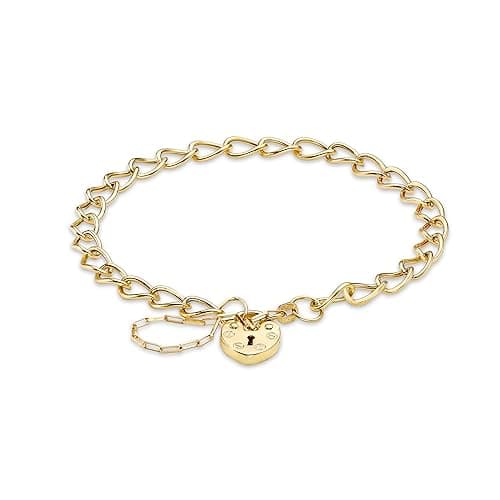 Image of CARISSIMA Women's 9 ct Yellow Gold Heart Padlock Chain Bracelet of 18 cm/7 inch