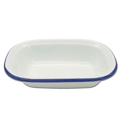 Image of Zenker Enamel Small Pie Dish, Vintage Design, Baking and Roasting Tin, for Roasts, Pies and Pastries, Lightweight, Easy to Clean, Air Fryer Compatible, PTFE and PFOA Free, 19.5x14.5cm, White and Blue