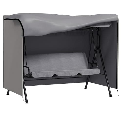Image of Outsunny 3 Seater 600D Oxford Patio Swing Chair Cover Outdoor Garden Furniture Rain Protection Protector Waterproof Anti-UV, 205 x 124 x 164 cm, Light Grey