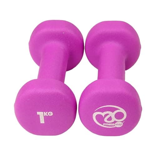 Image of Fitness Mad Neoprene Dumbbells | Pair of Dumbbells | Home Exercise & Studio Use | Cast Iron Body with Neoprene Coating | Weights 0.5kg - 5kg, Multi Coloured & Black