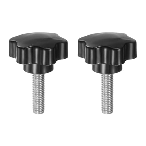 Image of sourcing map 2pcs Star Knobs M10 x 35mm 304 Stainless Steel Threaded Stud 46mm Plastic 6-Star Head Hand Tightening Thumb Screw Clamping Jig Knob Handle, Black