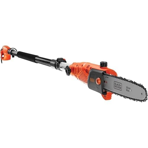 Image of BLACK+DECKER Pole Saw, 800W, Corded, 25cm Pole Length, Pivoting Head, Up to 25cm Cutting Width, Chain Brake Safety System, Easy Fill Oil System, PS7525-GB