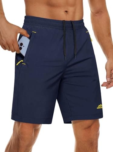 Image of MAGCOMSEN Quick Dry Shorts Men Gym Running Activewear Shorts Leisure Walking Shorts Adult Workout Shorts Zip Pockets Navy, 38
