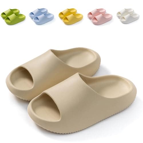 Image of Hitopteu Kids Cloud Sliders Boys Girls Slippers Sandals Comfort Lightweight Slippers Non Slip EVA Shower Beach Pool Sliders Beige Size 230 2-3 UK