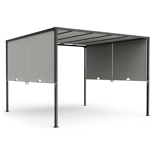 Image of VonHaus Garden Pergola with Roof 3x3m – Metal Pergola with Retractable Roof & Powder Coated Steel Frame, Weatherproof Gazebo with Sides, Removable Canopy, Sliding Double Roof for Outdoor, Deck, Patio