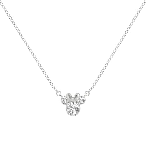 Image of STERLING SILVER 925 MINNIE MOUSE APRIL BIRTHSTONE CRYSTAL NECKLACE