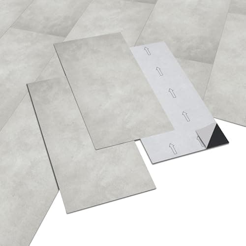 Image of INMOZATA 28pcs/5m² Peel & Stick Marble Effect Vinyl Floor Tiles 30x60cm, Self-Adhesive, Waterproof, 2mm Thickness (Light Grey) for Bathroom & Kitchen