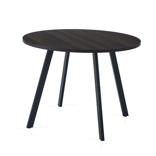 Image of Colorig Modern 100CM Round Dining Table with Flat Tube Black Metal Legs,Space-Saving Kitchen Table for Dining Room, Kitchen,or Office,2-4 Seaters Dining Table (Dark Walnut, 100 x 100 x 75 CM)