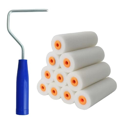 Image of Mini Paint Roller Set for Painting with Gloss & Satin,Fit for The Job 11 pc Foam Small Roller for Painting Wood & Metal, Skirting Boards, Window Sills, Doors, 4 inch Paint Roller, Roller&Handle Set