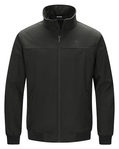 Image of GEO-NANO Men's Softshelljacket Waterproof Lightweight Windbreaker Jacket Casual Zip Up Fleecejacket for Hiking Fishing Camping Black XL