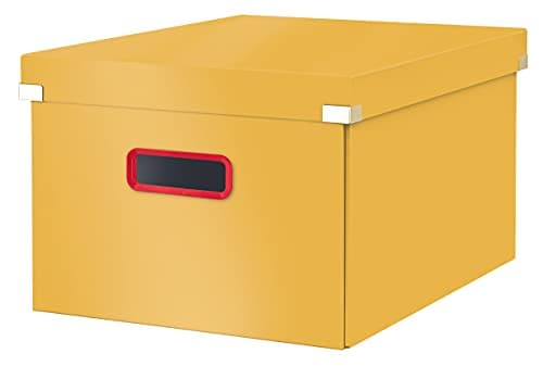 Image of Leitz Click & Store Medium Storage Box, Foldable A4 File Box with Lid, Premium Strong Cardboard Container for Home/Office Filing, Cosy Range, Warm Yellow, 53480019