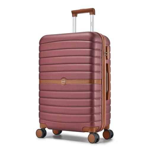 Image of Kono Medium Suitcase 24 inch Lightweight ABS + PC Hard Shell Trolley Case Travel Check in Luggage with 3 Digit Combination Lock Spinner Wheels (Burgundy/Brown)