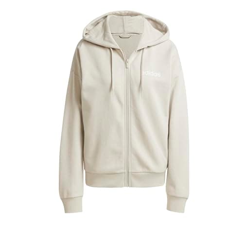 Image of adidas Women's ESSENTIALS LINEAR FULL ZIP FRENCH TERRY HOODIE, wonder alumina/white, M