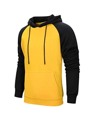 Image of MANLUODANNI Men's Pullover Hoodies Hooded Sweatshirt Patchwork Top Casual Hoody with Kanga Pocket, M, Black-yellow